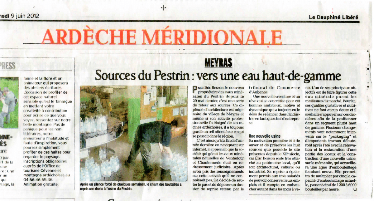 Eau minerale naturelle gazeuse - ventadour - Pestrin