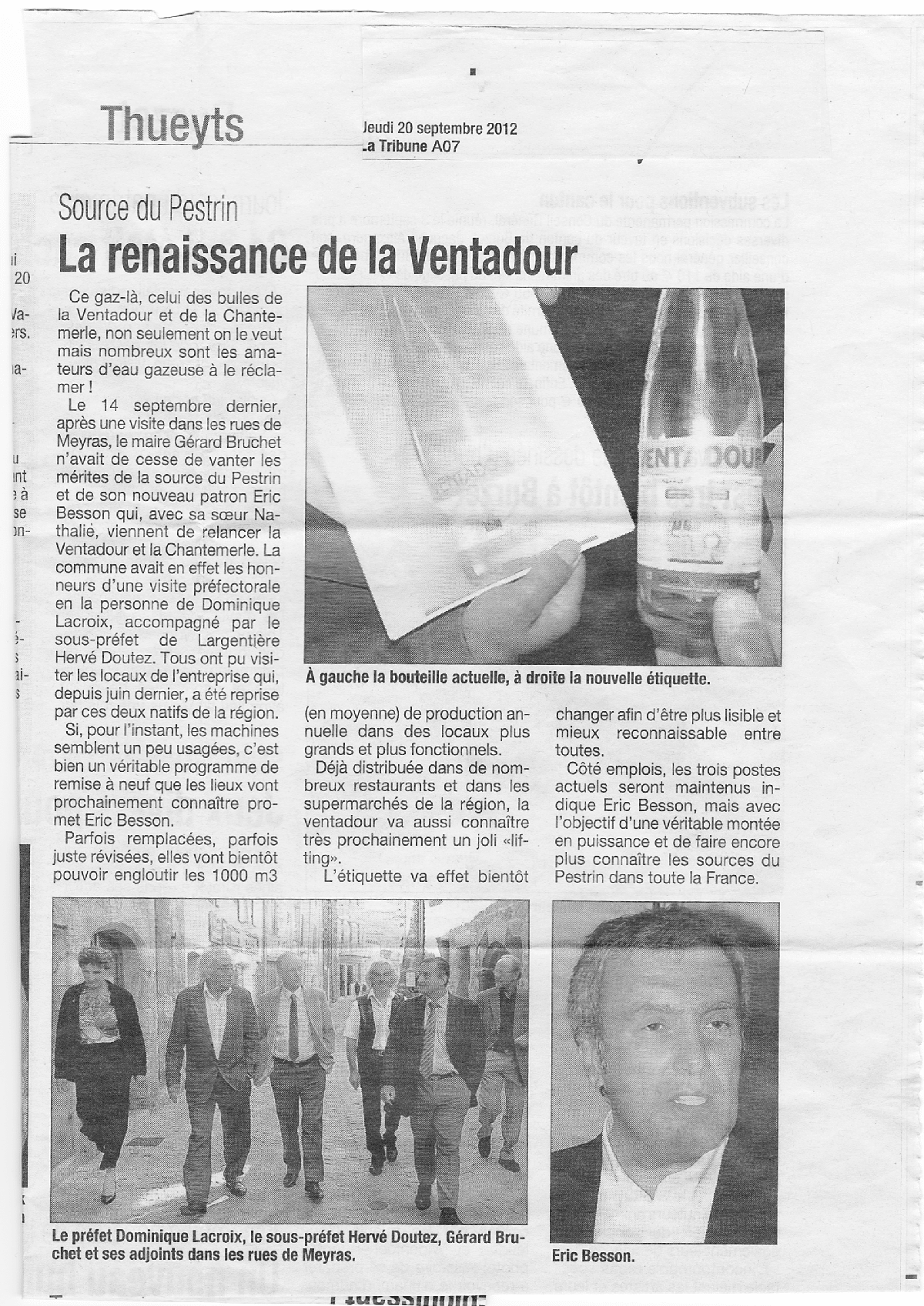 Eau minerale naturelle gazeuse - ventadour - Pestrin